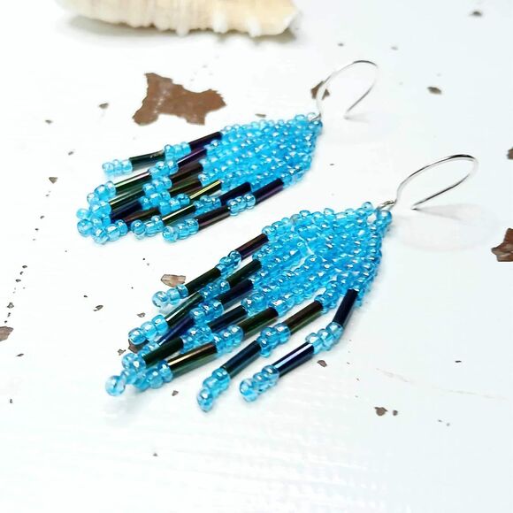 Assorted Small Beaded Fringe Cascade Shoulder Duster Dangle Earrings, 2.5" - Picture 8 of 13